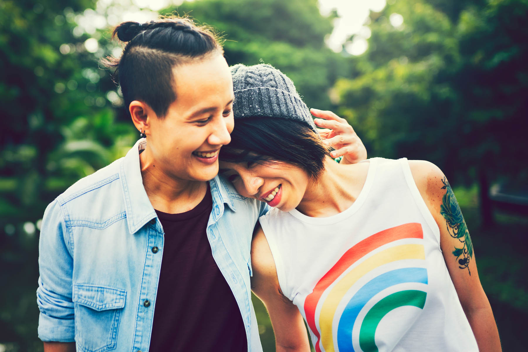Asian LGBT Couple Hugging